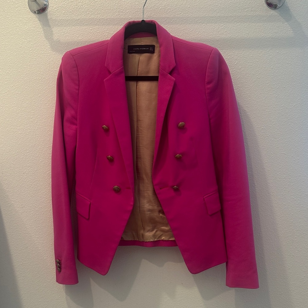 Zara Hot Pink Double-Breasted Blazer